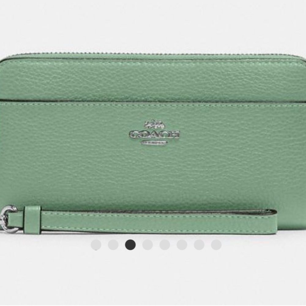 Coach Mint Green Wristlet with Silver Accents